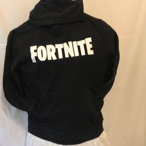 Fortnight hoodie size M. Boys plus 10-12 Fortnight shirt. Both Black color